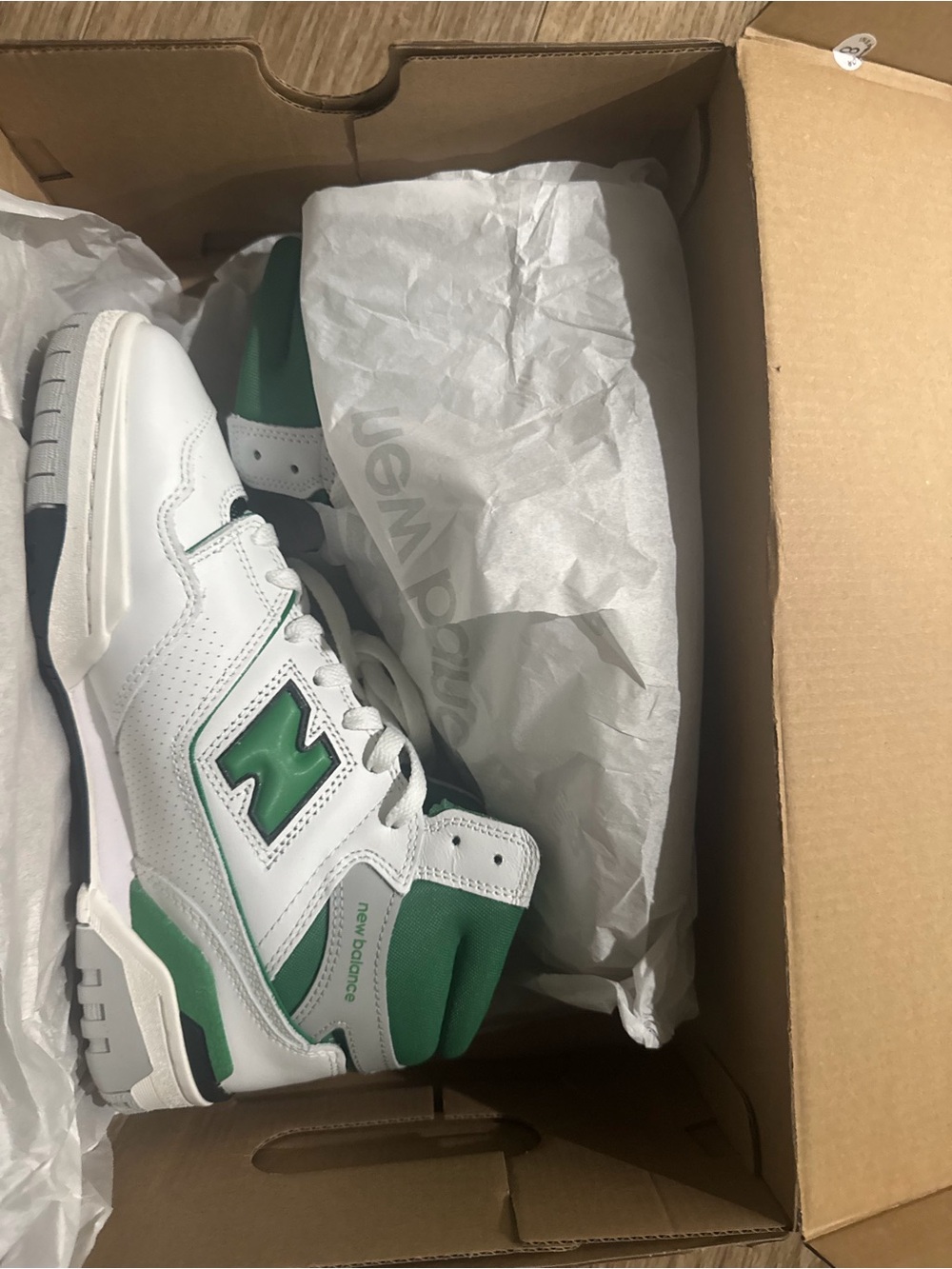 New Balance White and Green Retro Court Sneakers